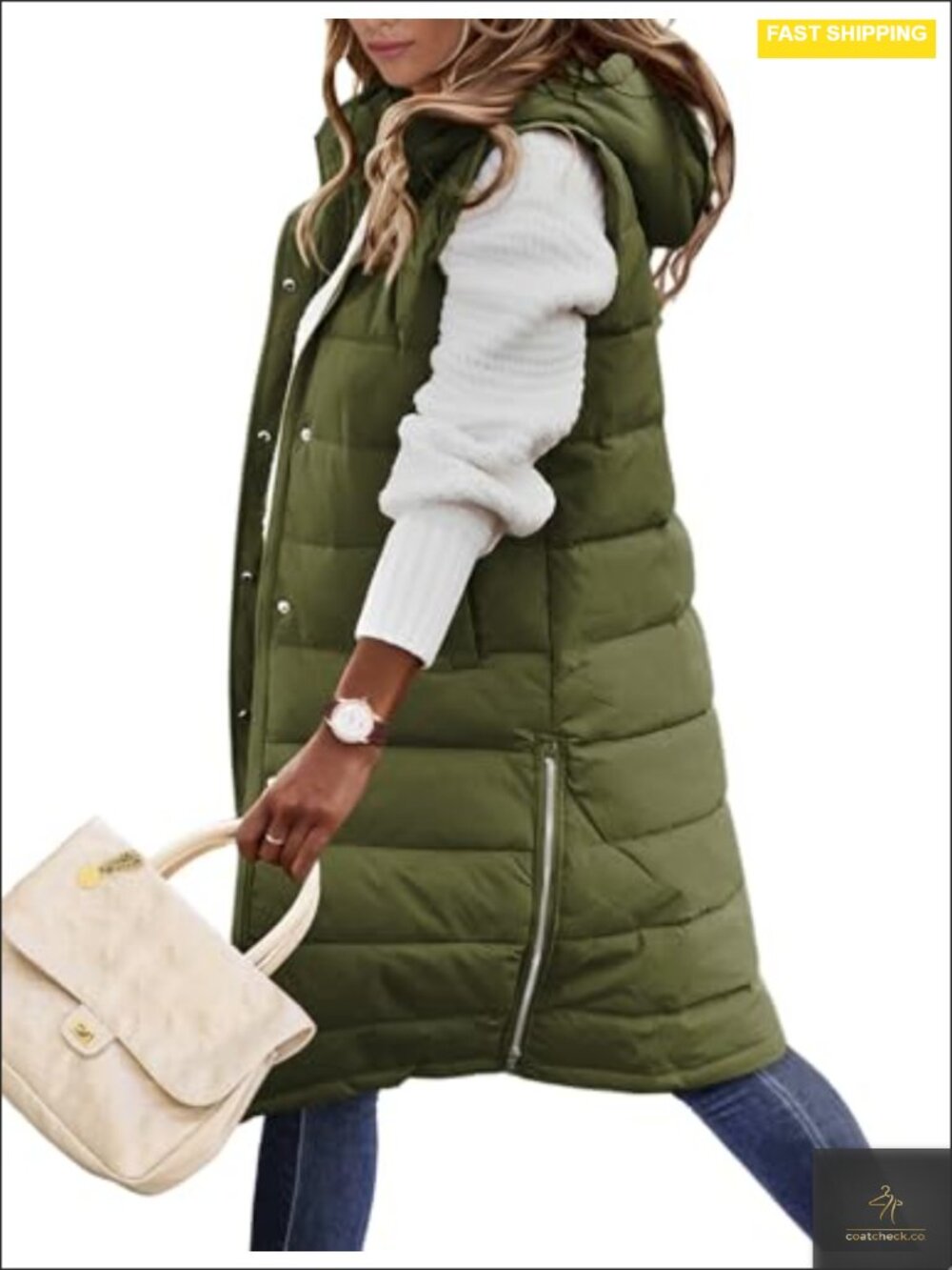 Long Quilted Puffer Vest Women's Sleeveless Winter Outerwear Zip